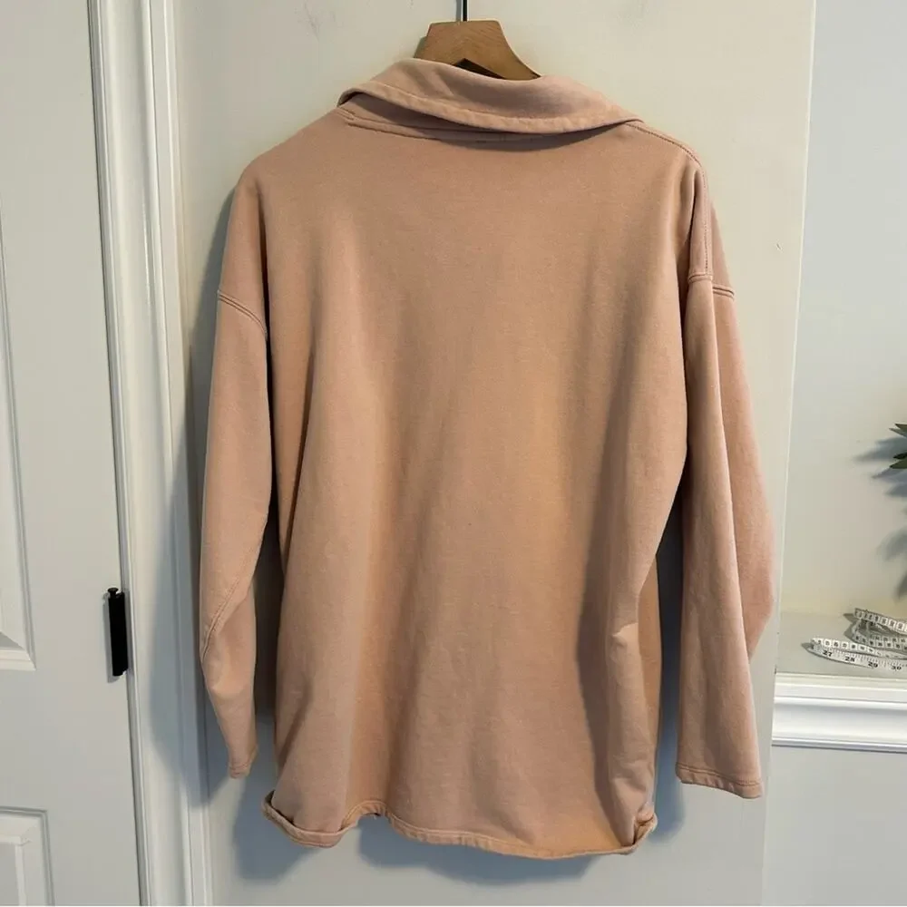 J. Crew Cotton Rose Pink Tunic Half Zip Sweatshirt w Pockets Medium